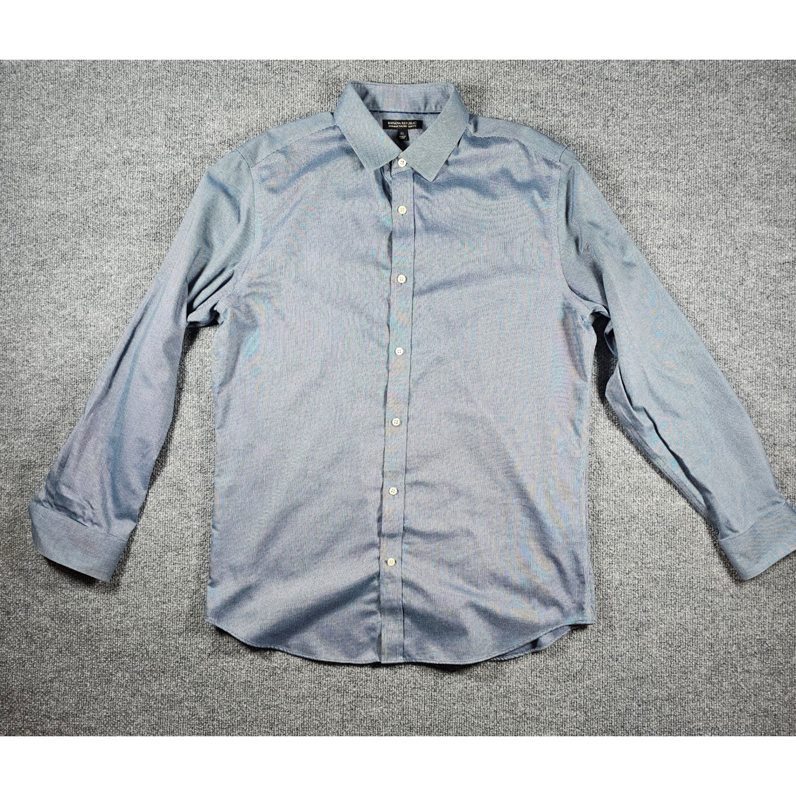 Banana Republic Mens XL Blue No-Iron Tailored Slim Fit Micro Pattern Dress Shirt