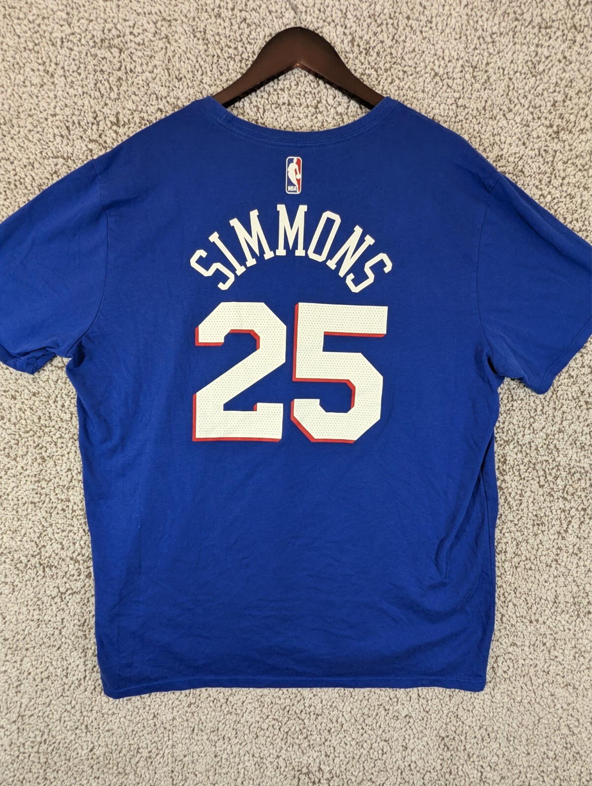 Nike Tee Phila Basketball Shirt Mens XXL Simmons 25 Blue Short Sleeve Dri Fit