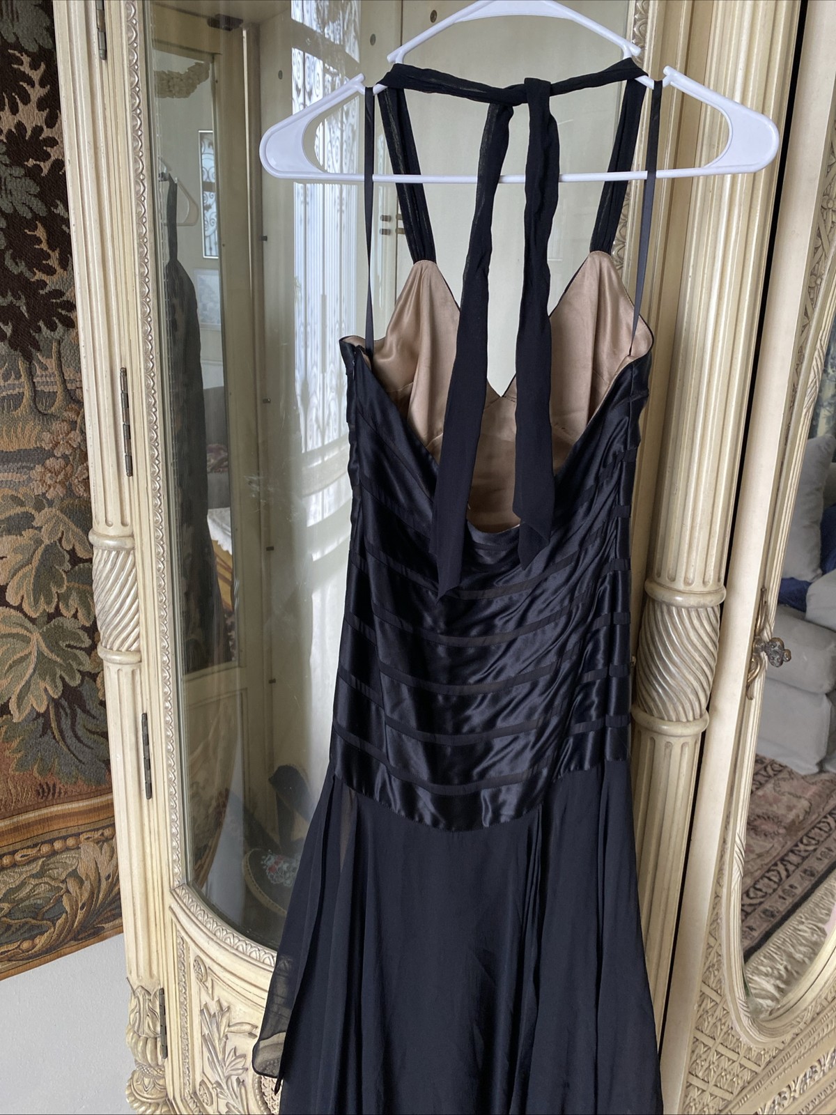 Y2K BCBG Grunge Fairycore Black Satin & Silk Ruched Handkerchief Dress SZ 6