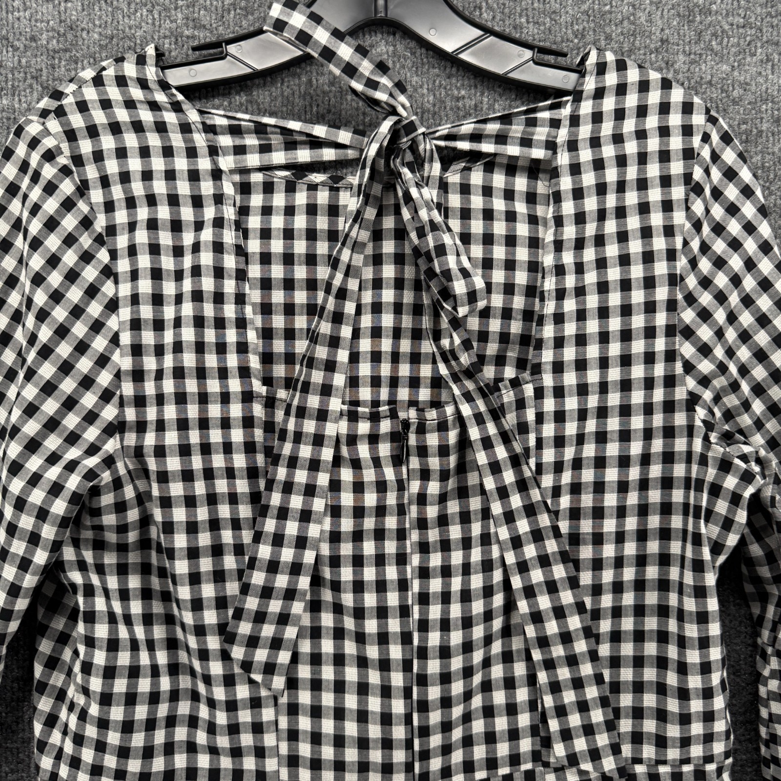 Nanette Lepore Blouse Womens M Black Check Open Back Boho Cottage Old Money