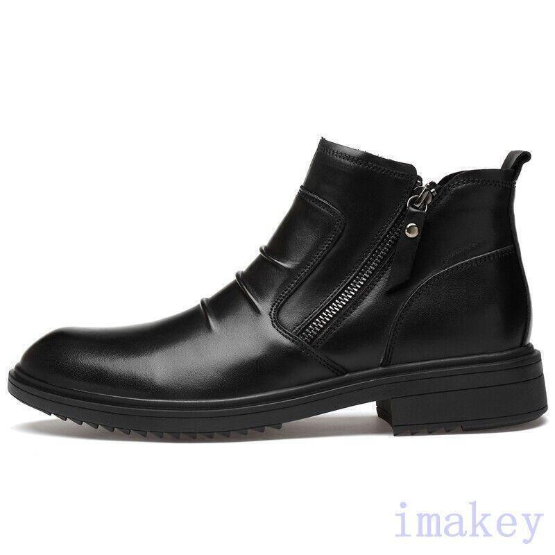 Mens Dress Business Ankle Boots Formal Casual Leather Side Zip Round Toe Shoes