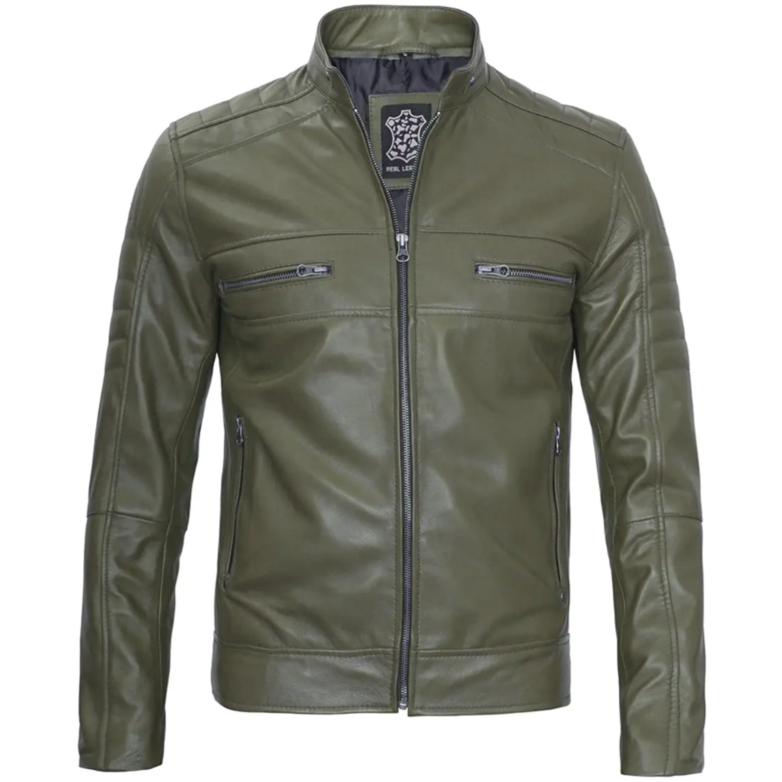 Austin Men Cafe Racer Dark Green Real Leather Jacket