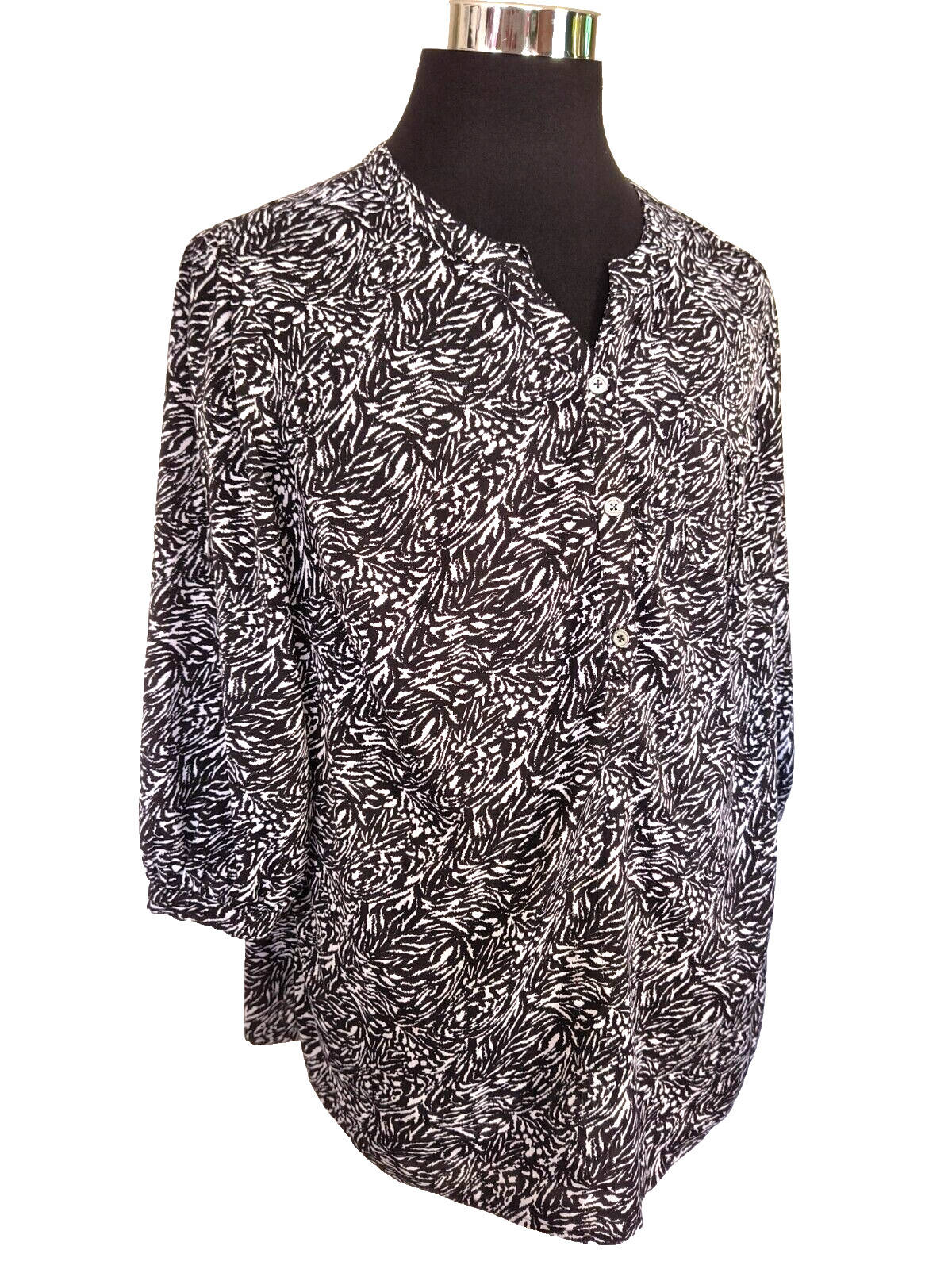 C.J. Banks Women’s Blouse Size X Black & White Pullover Polyester -Spandex
