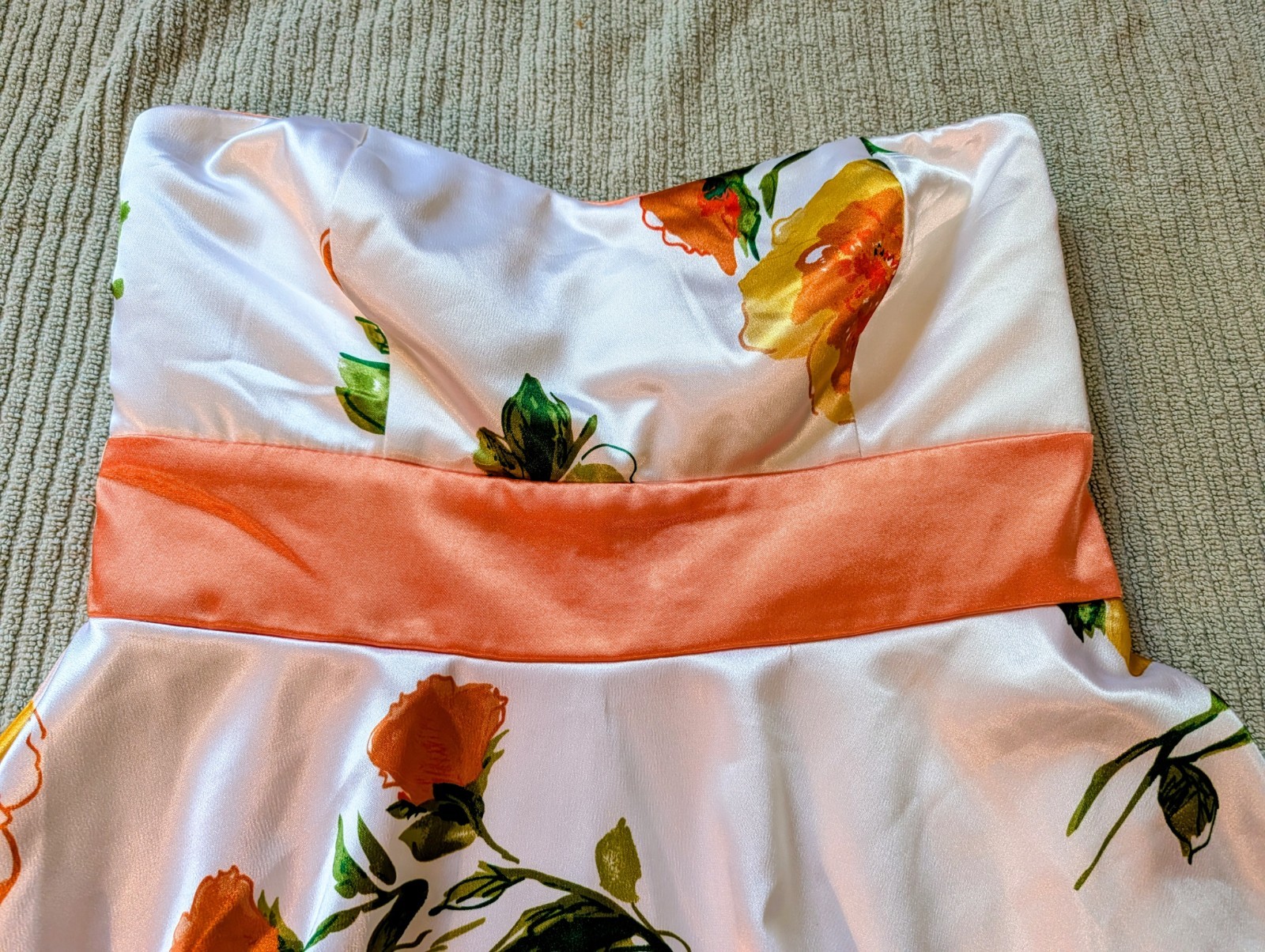 Trixxi Floral Fit & Flare Sweetheart Strapless Short Dress White Orange 13