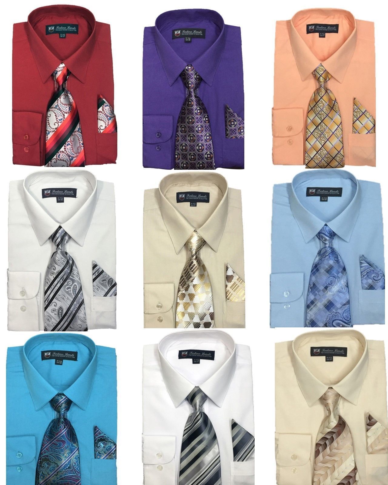 Men’s Cotton Blend Dress Shirt with Tie and Handkerchief 22 different colors 21B