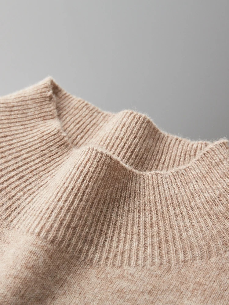 Autumn Winter Men’s Wool Pullover Basic Mock Neck Sweater Soft Warm Cashmere Jum