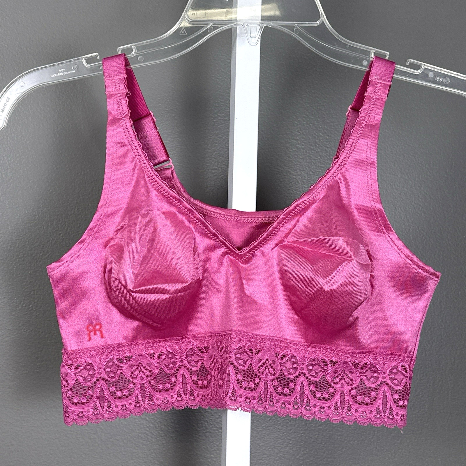 Ruby Ribbon Demiette Bra 32 Pink Satin Lace Longline Bralette NWOT Style 3033