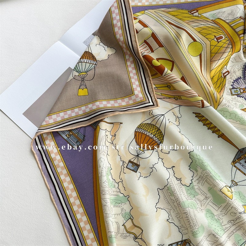 Sallys 70% Cashmere & 30% Silk Wrap Scarf Balloon Print Double Face Shawl 53″