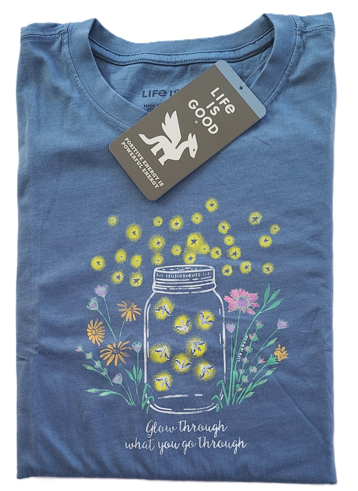 Life Is Good SS Shirt Crusher Tee FIREFLIES FLOWERS JAR Grow Through Womens XL