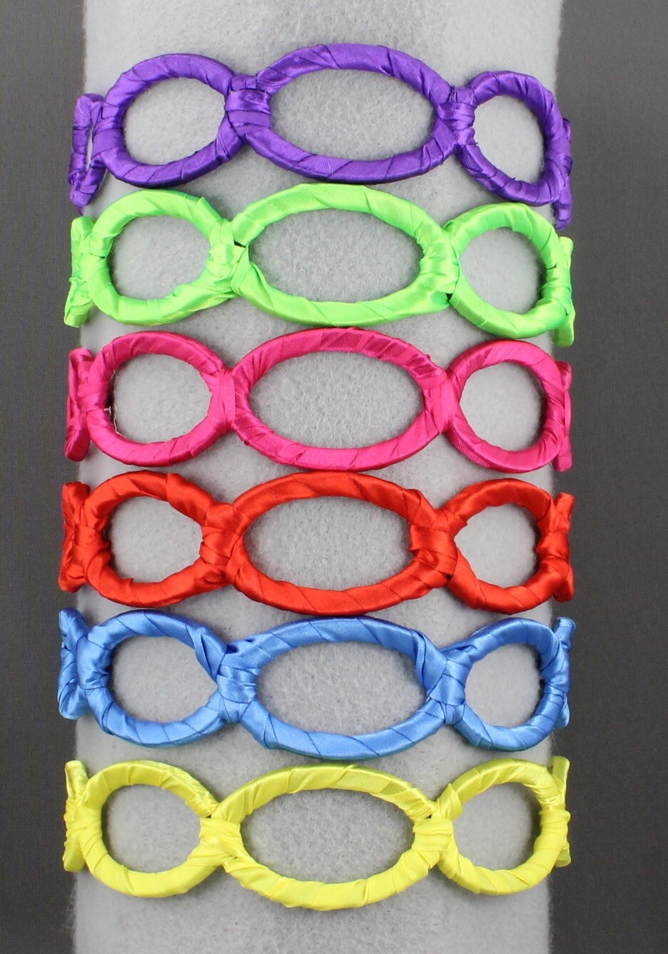 Aqua satin wrapped fabric 1 3/8″ wide headband oval chain link cut out pattern