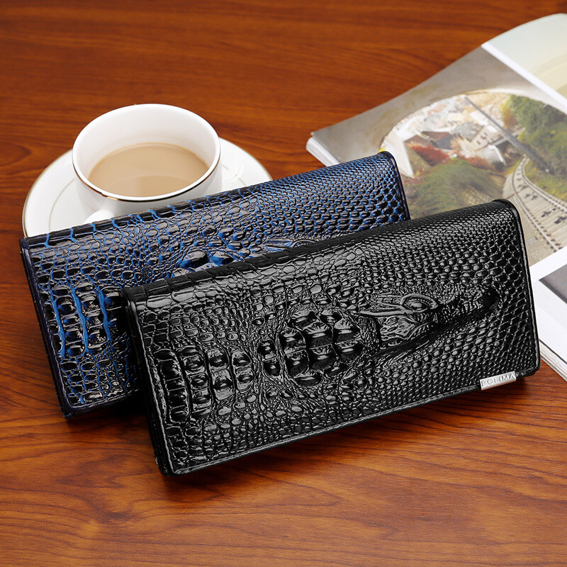 Women Long Crocodile Genuine Leather Clutch Wallet Card Holder Purse Handbag US