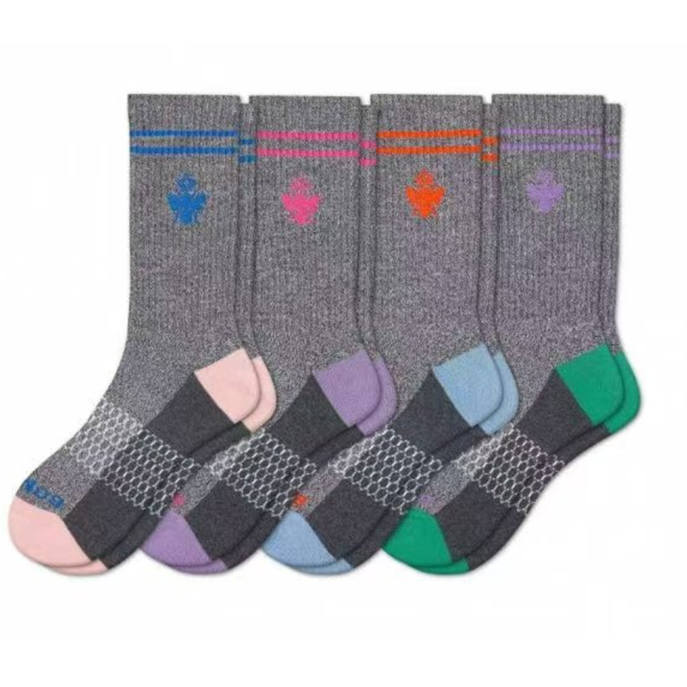 4 Pairs BOMBAS Women’s Cushion Calf Socks Honeycomb Gray Size Medium 4 Colors