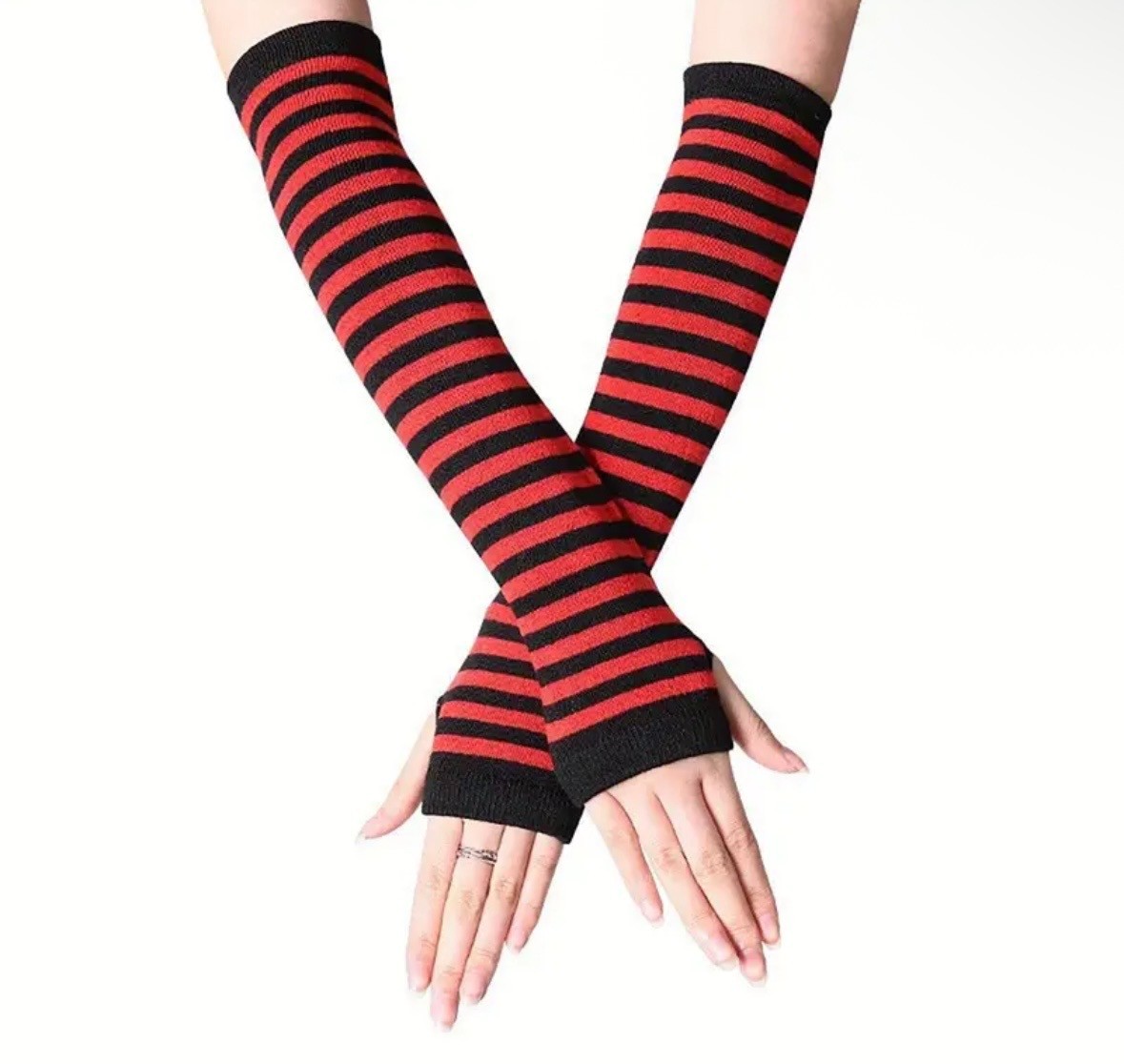 Long Arm Warmers Solid – Striped Fingerless Gloves Winter Wrist Warmer for Women