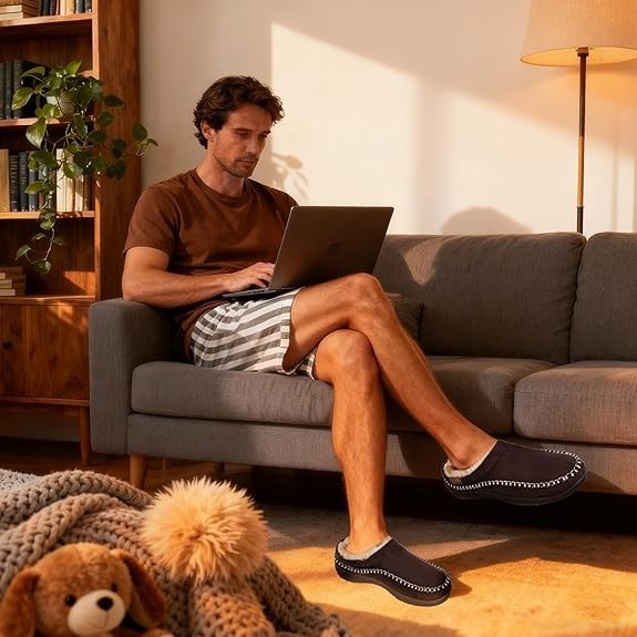 Men’s Memory Foam Moccasin Slippers Warm Plush Indoor Outdoor House Shoes Gift
