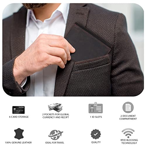 Tri fold Leather Wallet for Men with RFID | Slim Wallets for Men Hunter Brown