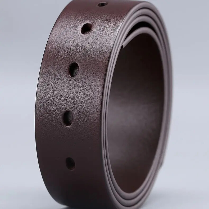 3.8CM Wide No Buckle Genuine Leather Belts for Men With Holes Cowhide Belt Strap