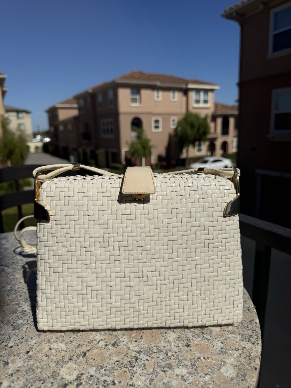 Vintage Rodo Italy Woven Crossbody Shoulder Bag Leather Strap