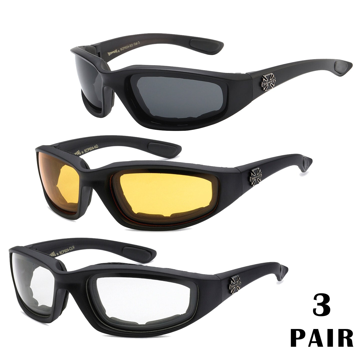 1/3 Pair Motorcycle Sports Biker Riding Glasses Padded Wind Resistant Sunglasses