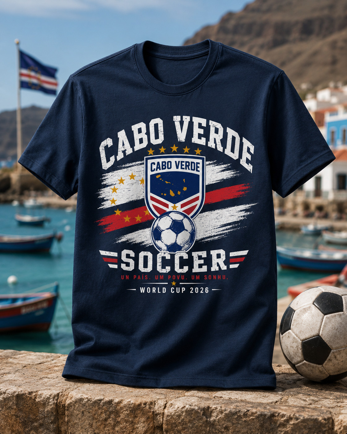 Cape Verde Flag Verdean Day Football Mens Light Cotton T-Shirt