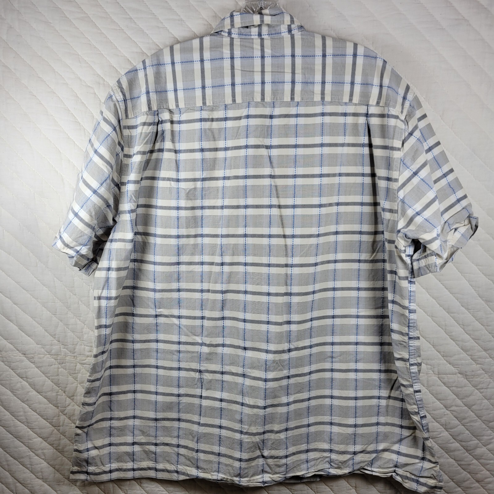 Nat Nast Shirt Mens Extra Large XL Short Sleece Beige White Plaid Silk Blend