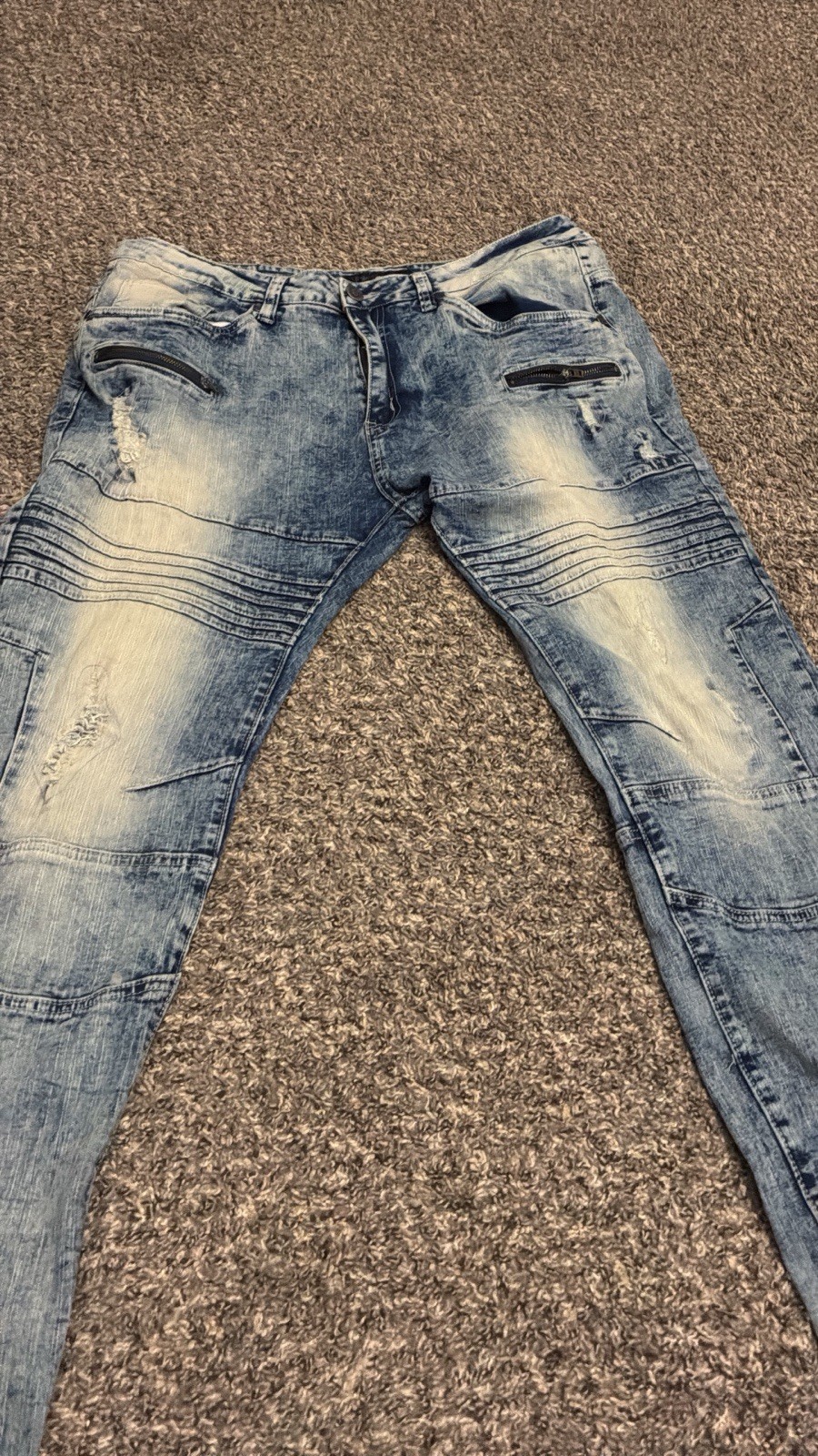 Men’s Blue Light Wash Distressed Skinny Slim Fit Denim Jeans 5-Pocket