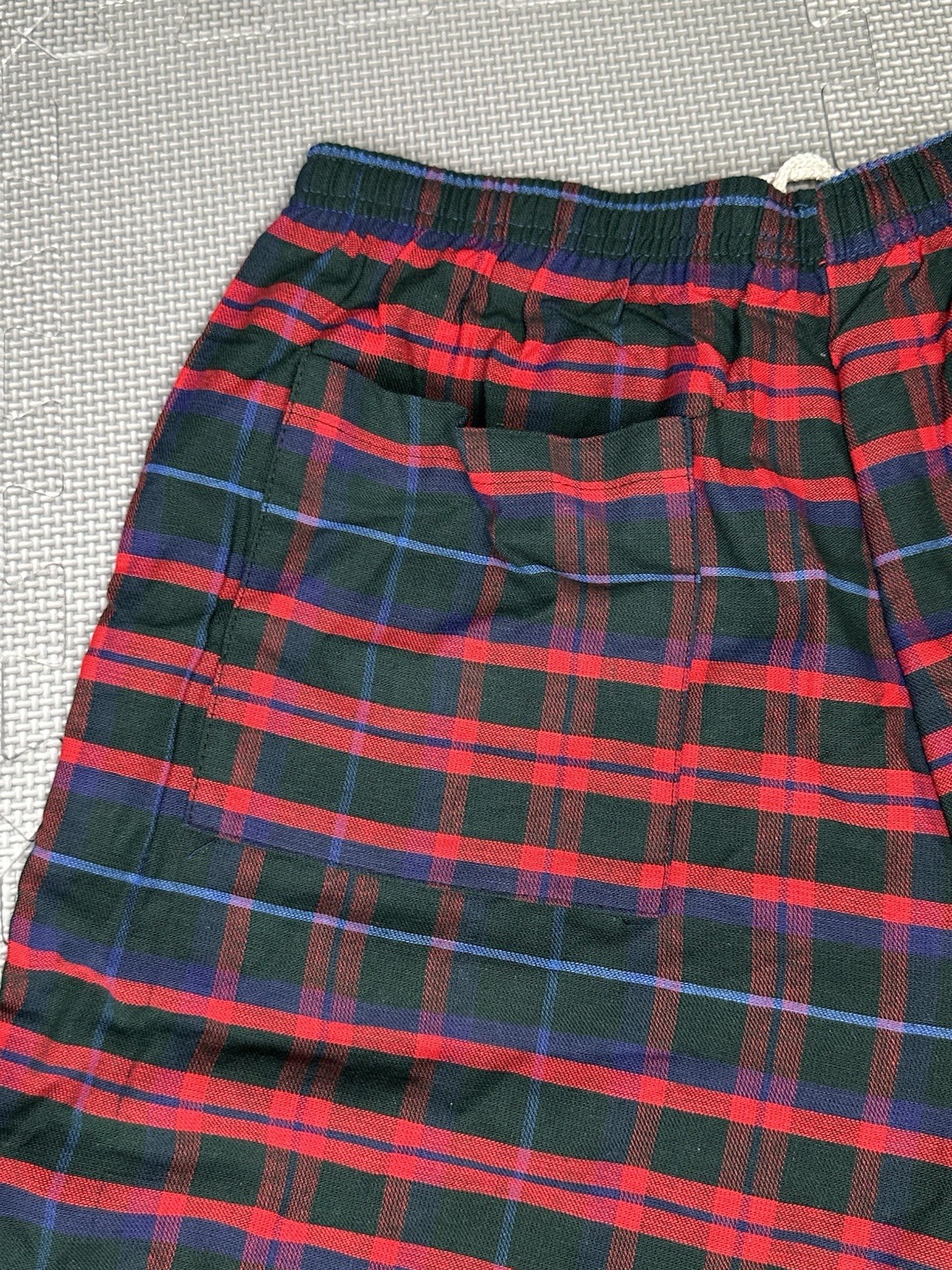 Vtg 80s 90s Plaid Shorts Drawstring Pockets Multicolor Cotton Polyester Made USA