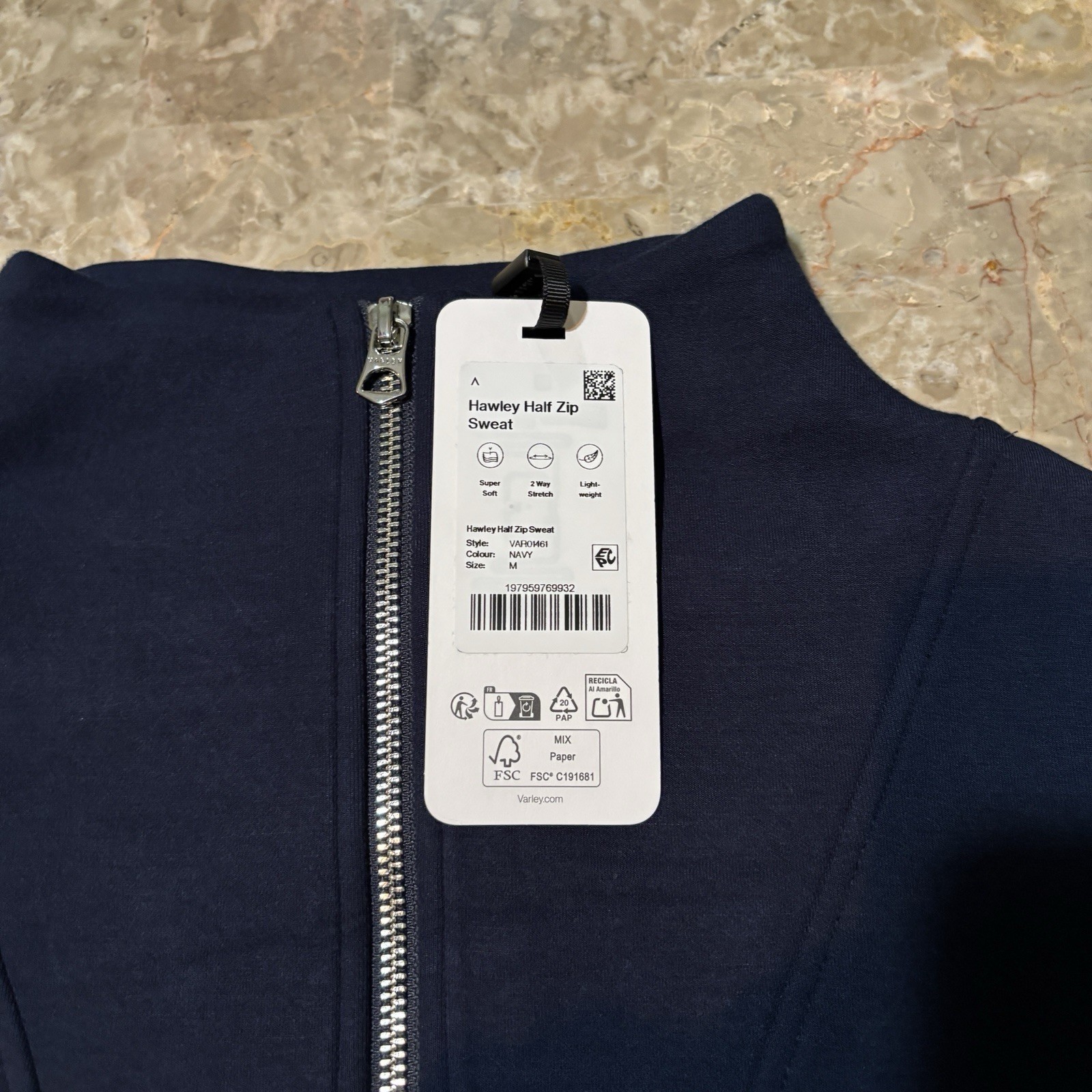 Varley Sweatshirt Womens Medium Blue Double Soft Knit Hawley Half Zip NEW