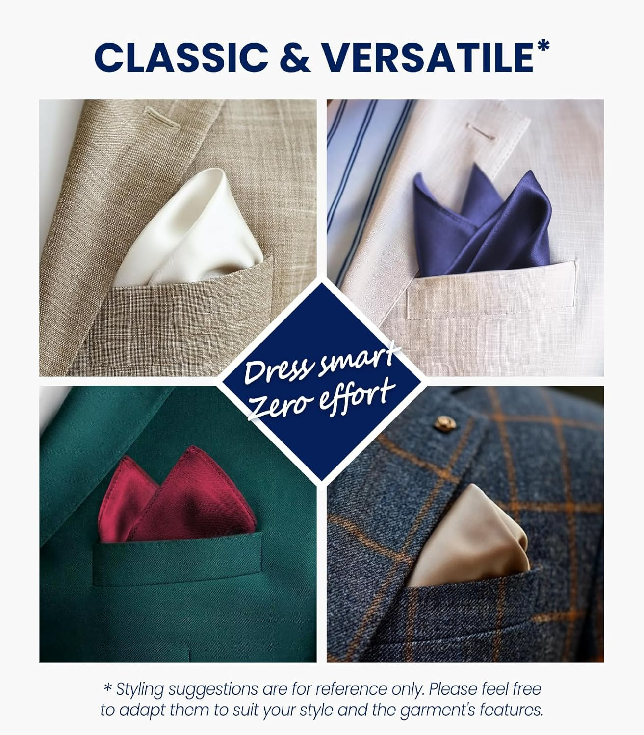 100% Pure Silk Pocket Square Solid Color