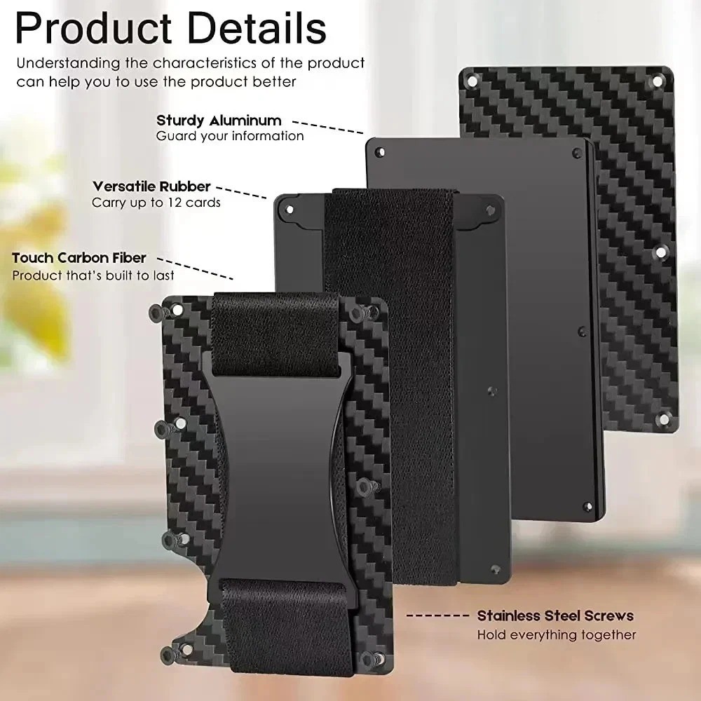 Ridge Style Titanium RFID Blocking Wallet Slim Metal Wallet with Cash Strap Clip
