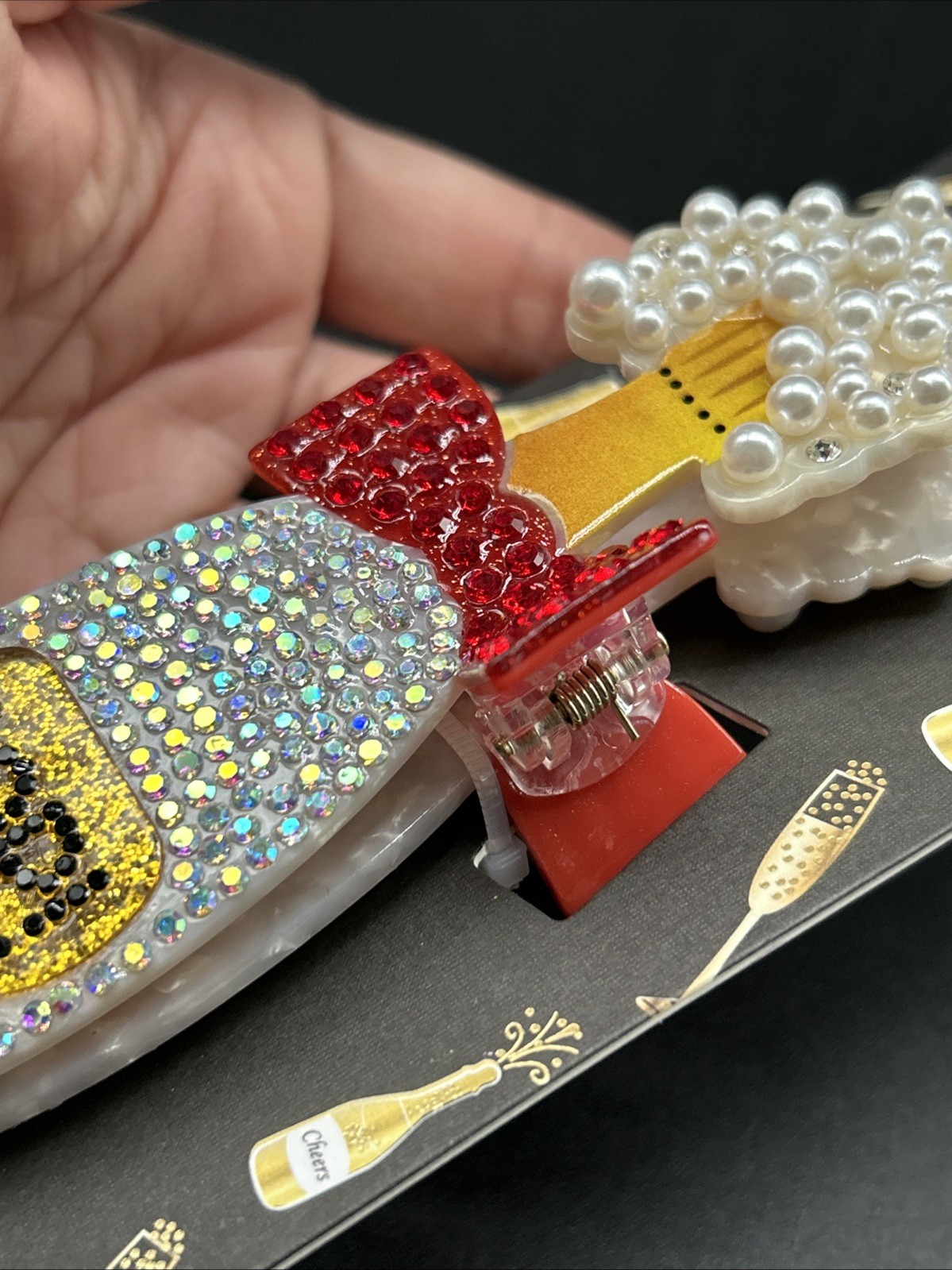 Piper K “Pop” Champagne Bottle Crystal Sequin Beaded Hair Clip Claw New Cute