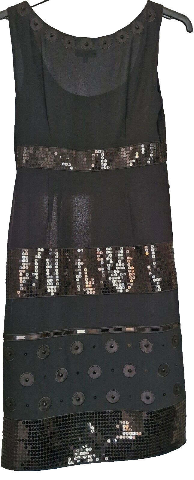 M&S Per Una Dress Size 8 Black Petite Sequinned Sleeveless Knee Length Lined