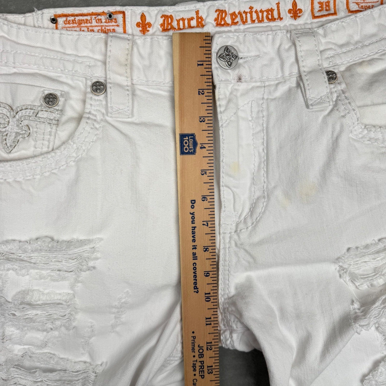 Rock Revival Rupert TA1 Mens 38 White Distressed Studded Straight Jeans