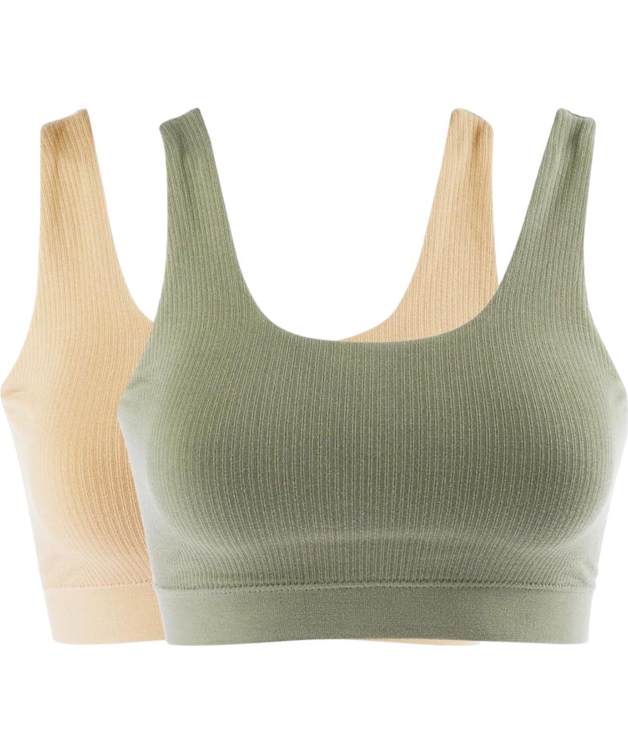 Rhonda Shear 2-pack Seamless Ribbed ForeverStretch Ahh Bra BeigeLichen