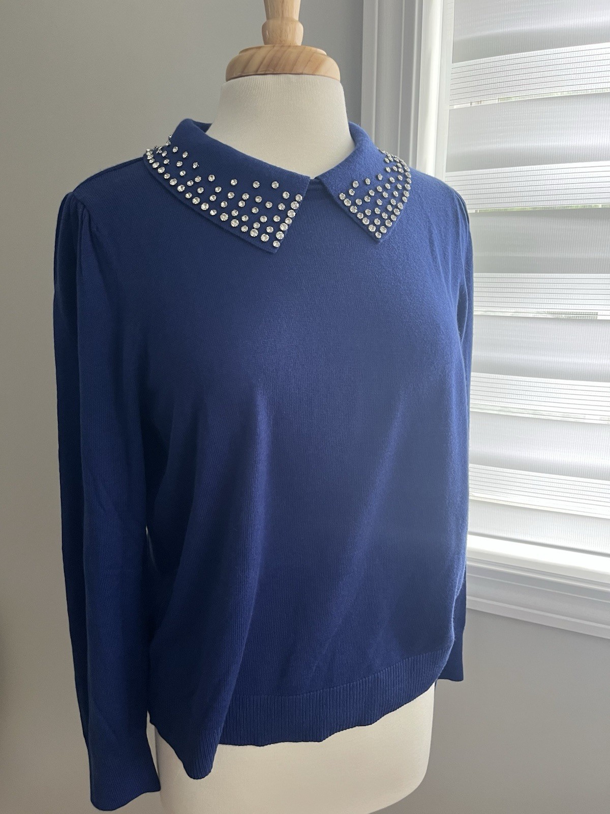 LOFT Royal Blue Rhinestone Embellished Peter Pan Collar Sweater Large