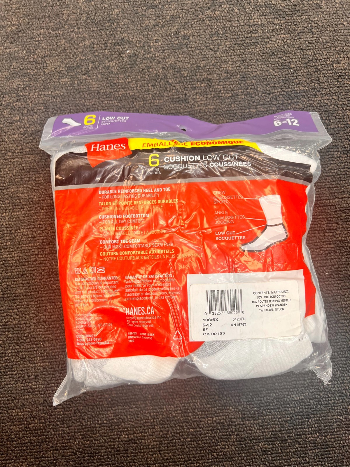 Hanes Men’s White Cushioned Low Cut Socks Soft Cotton Size 6-12 | 12 Pairs