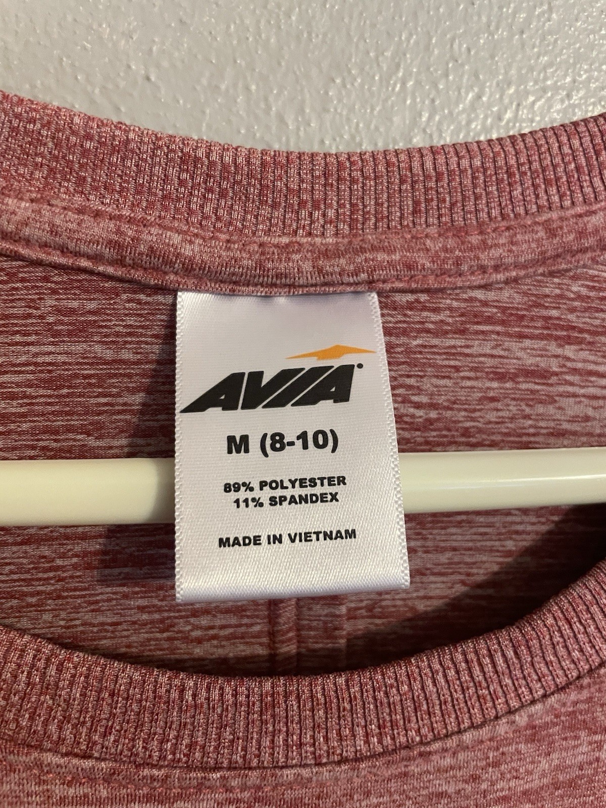 Avia Women’s Pink Heathered Long Sleeve Crew Neck Stretch Tee, M (8-10)