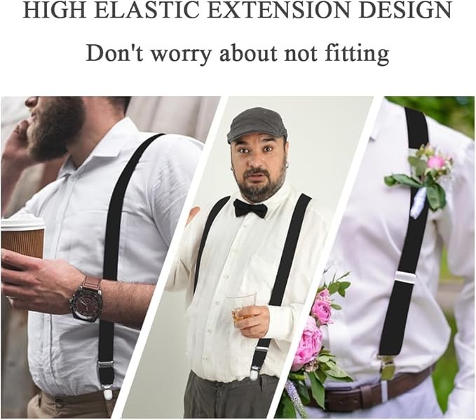 Mens Suspenders Adjustable Braces 4 Strong Metal Clips Elastic X Back Heavy Duty