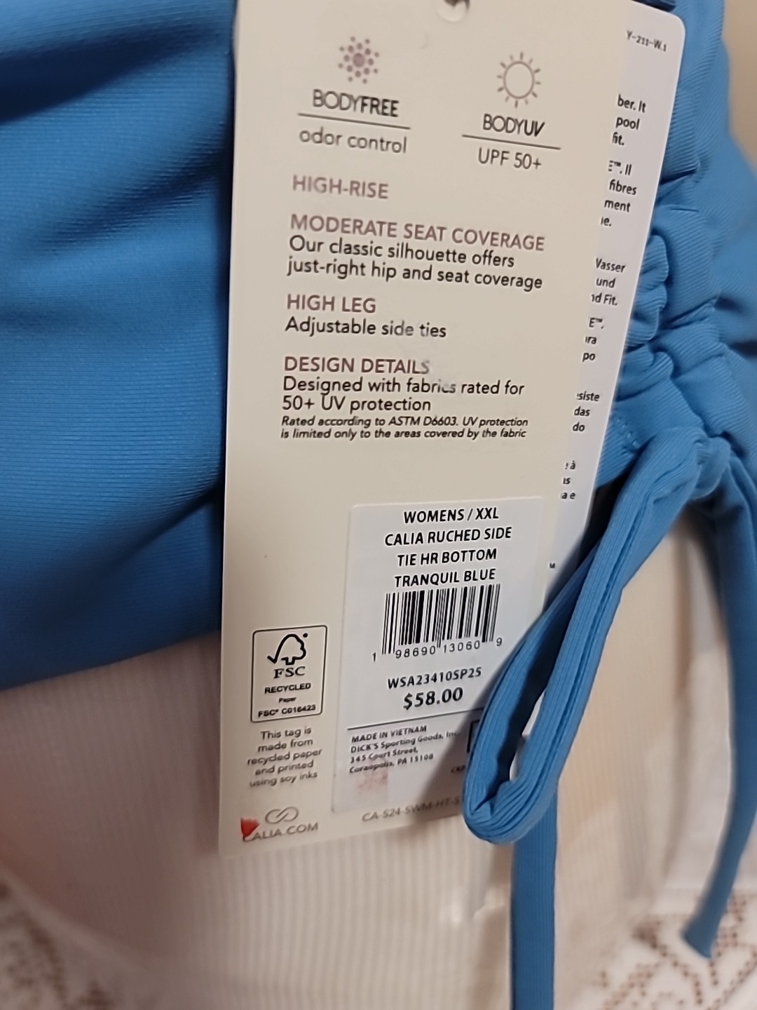 Nwt Calia Women’s XXL Swim Ruched Side Tie Tranquil BLUE Bottoms WSA23410SP25