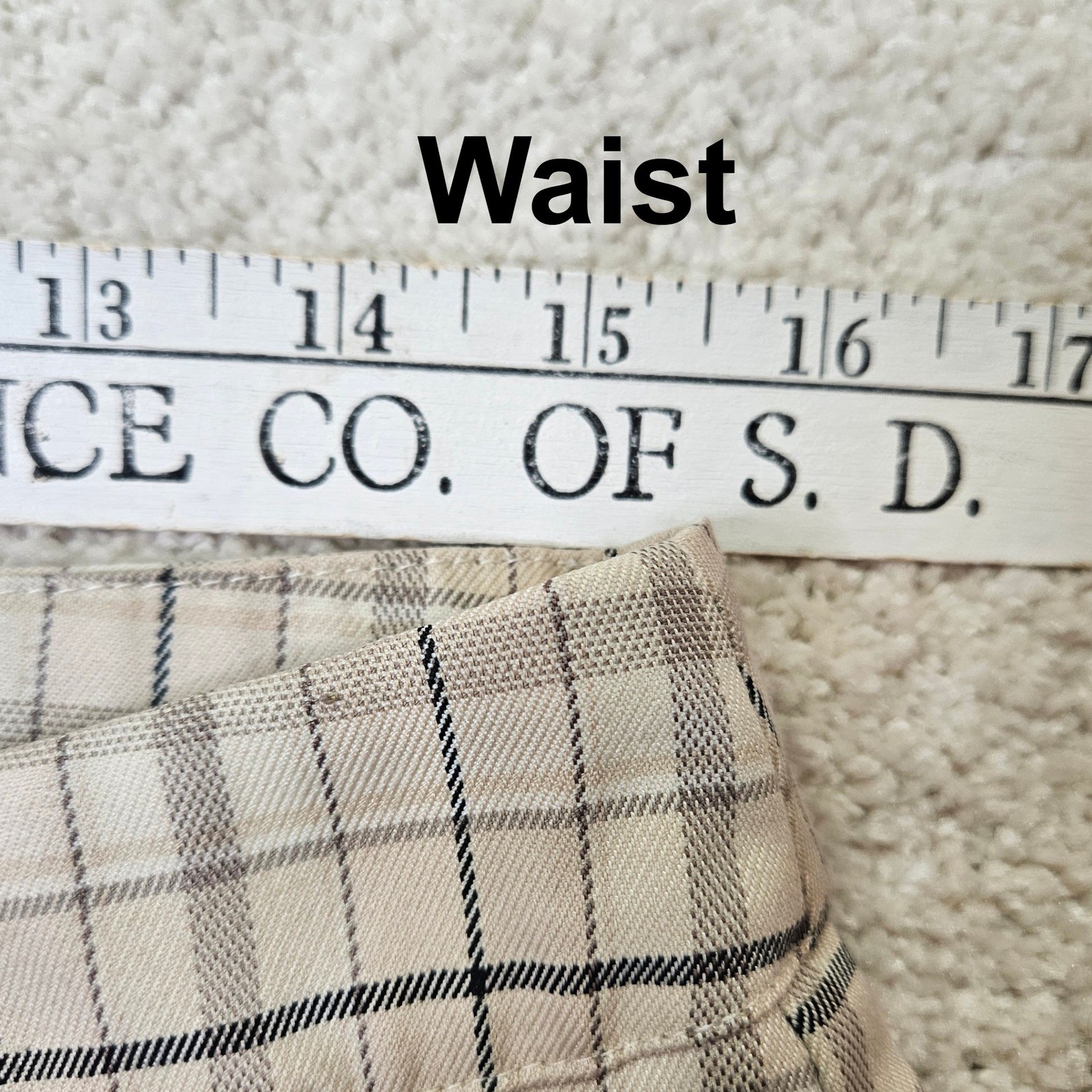Womens Y2K Full Tilt Plaid Pants Beige Black Checkered Comfort Career Size XL