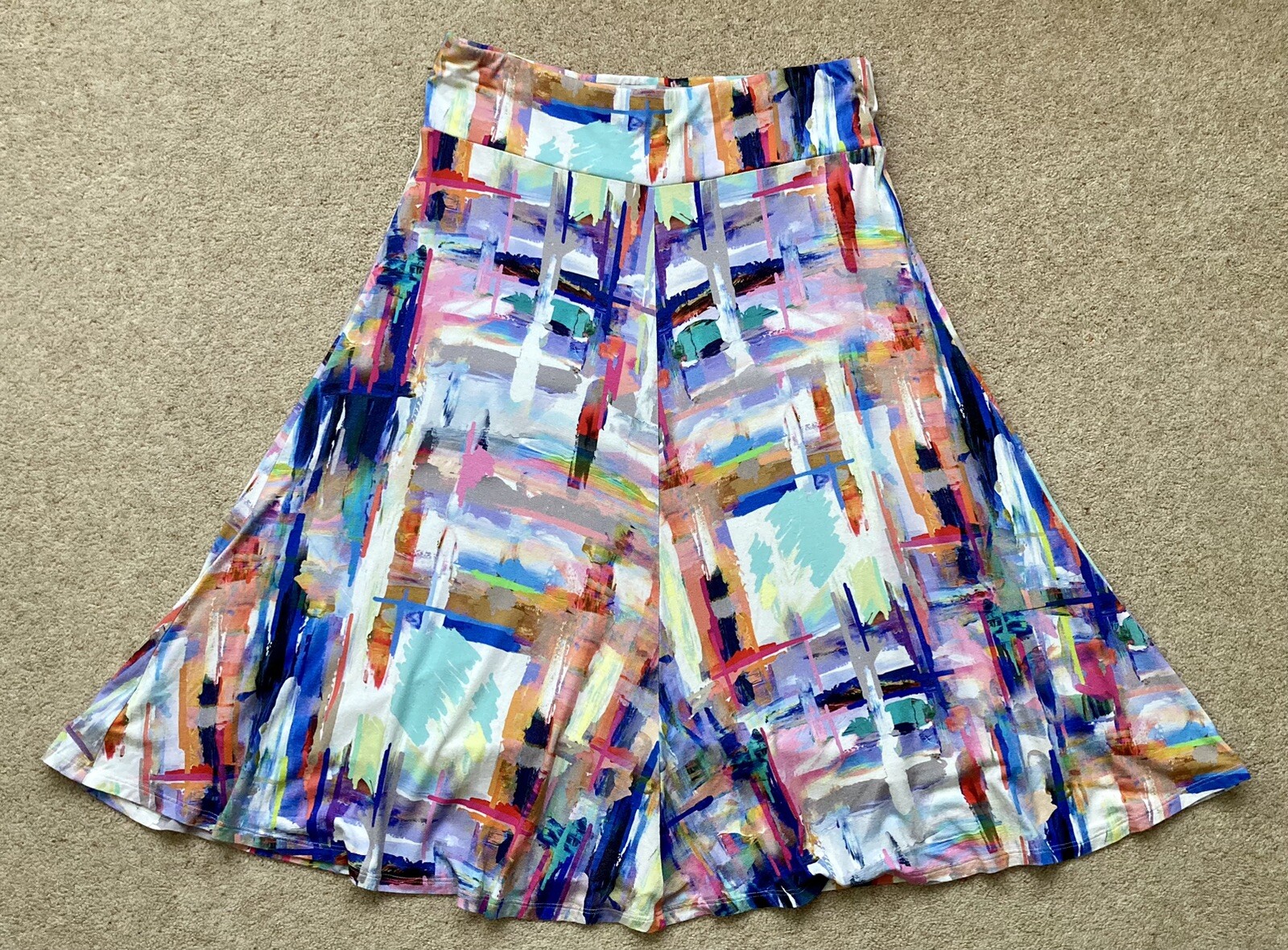 David Nieper Fully Lined Paint Strokes Print Stretch Midi Skirt Size 12 Viscose