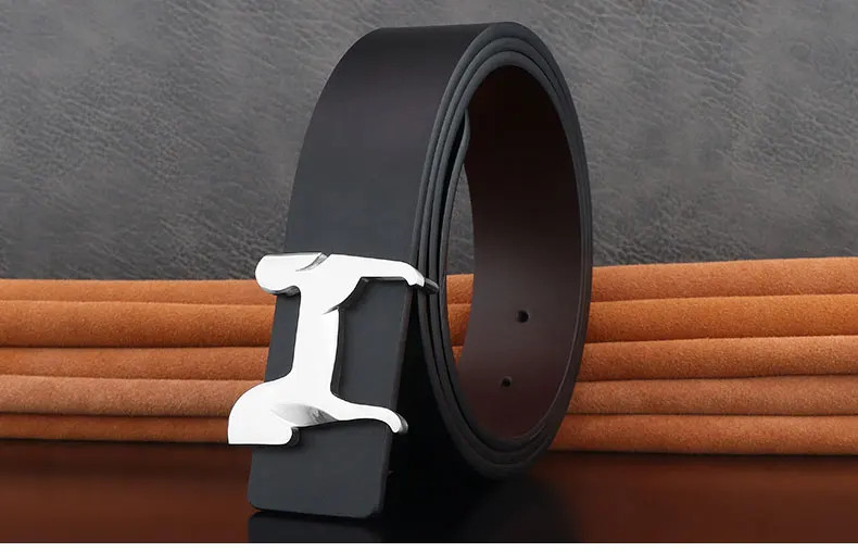 Genuine Leather Belt 3.8cm Slide Buckle Stainless Steel Horse Men Waistband