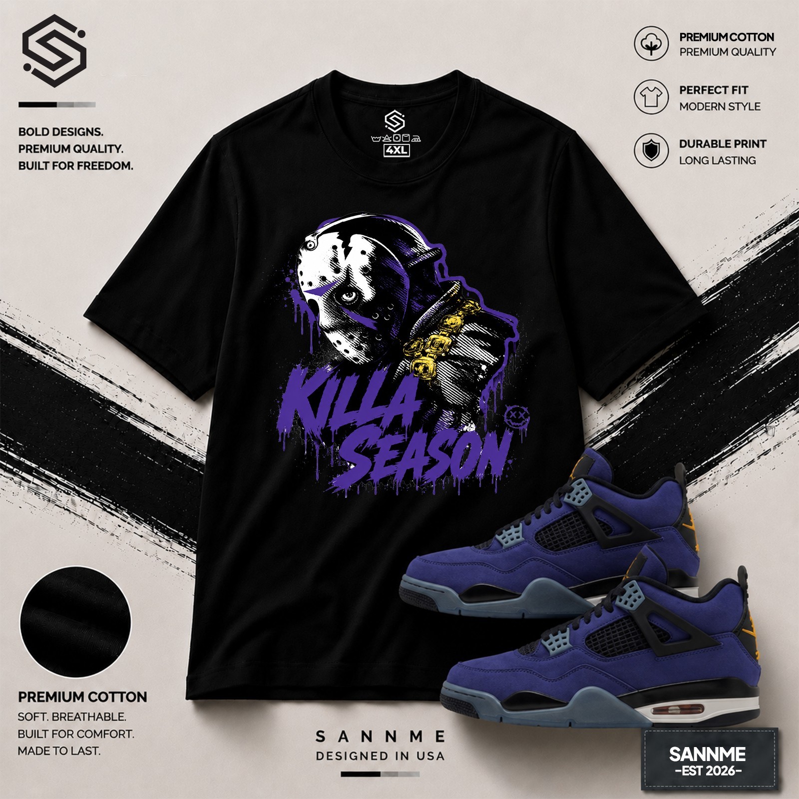 Jordan 4 Imperial Purple AJ4 Match With Killa Season Sneaker Matching