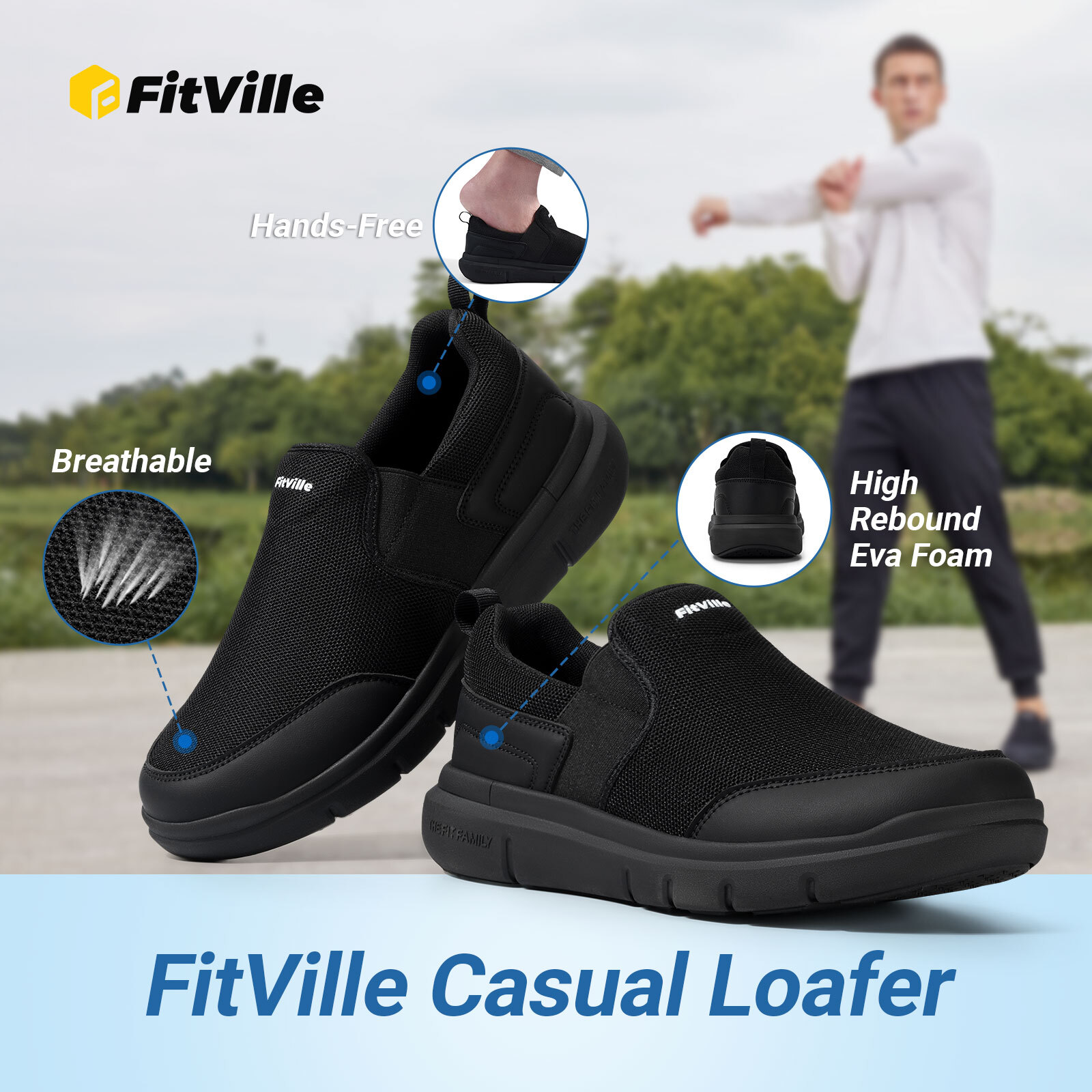 FitVille Men Extra Wide Slip on Walking Shoes Casual Loafers Lightweight Slip-On