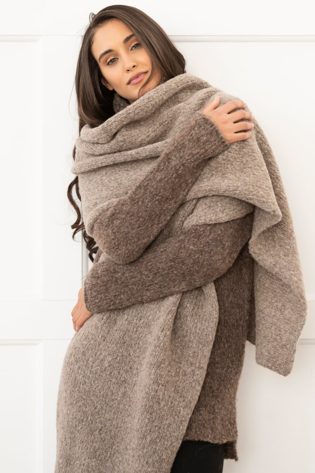 Oversized Knit Alpaca Scarf Shawl: Extra Long Merino Wool