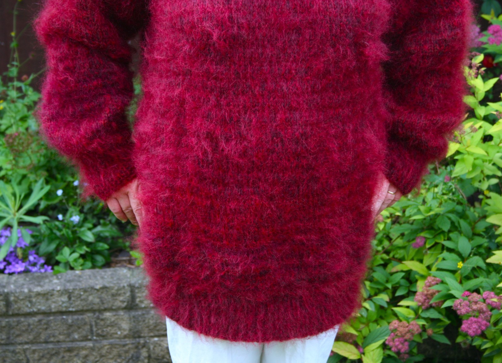 BRAND NEW HANDKNITTED LUXURY MOHAIR CREW NECK SWEATER IN “BURGUNDY” 2XL