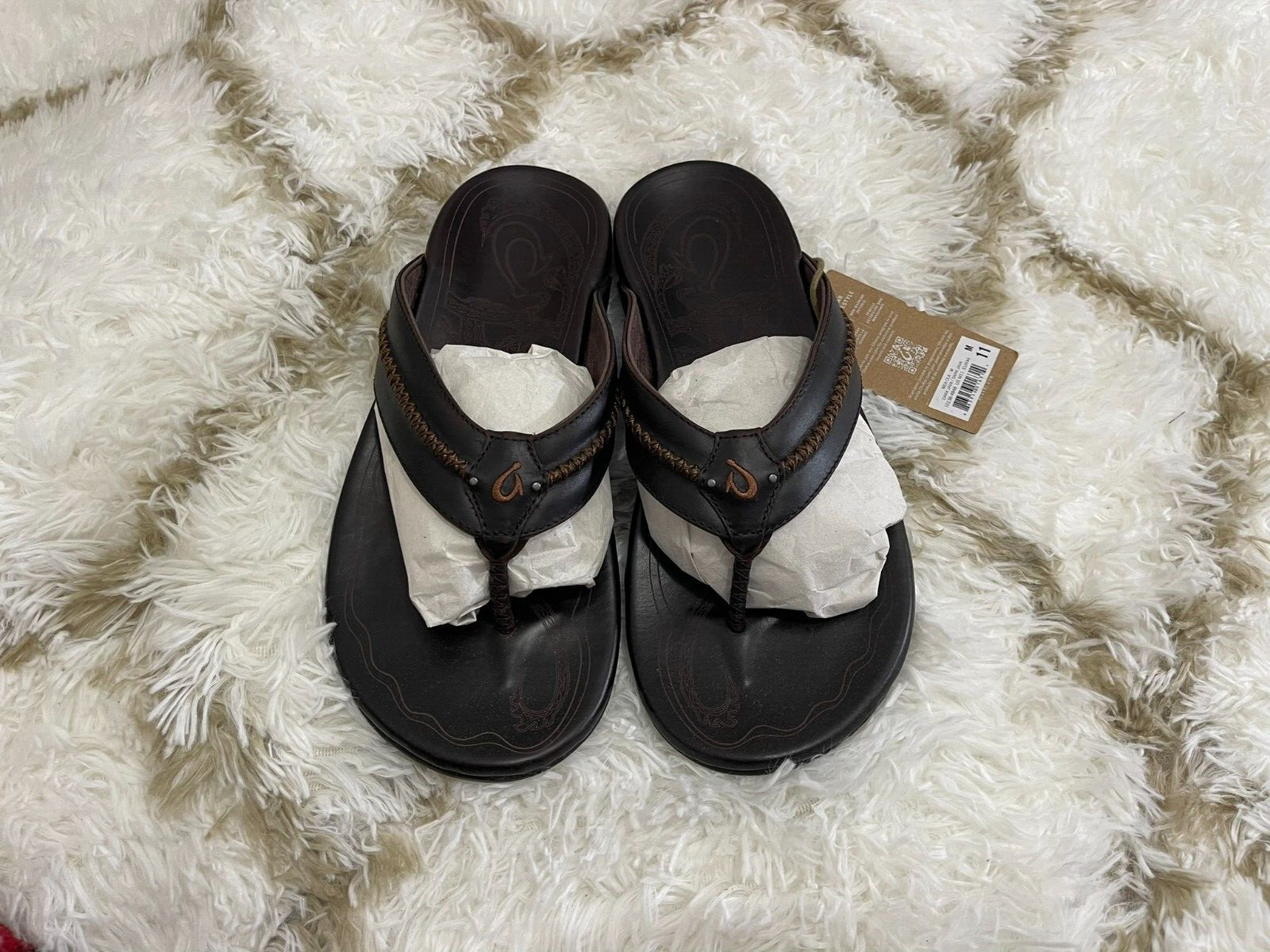 OluKai Men’s Size 11 Mea Ola Leather Beach Outdoor Sandals -Dark Java New In Box