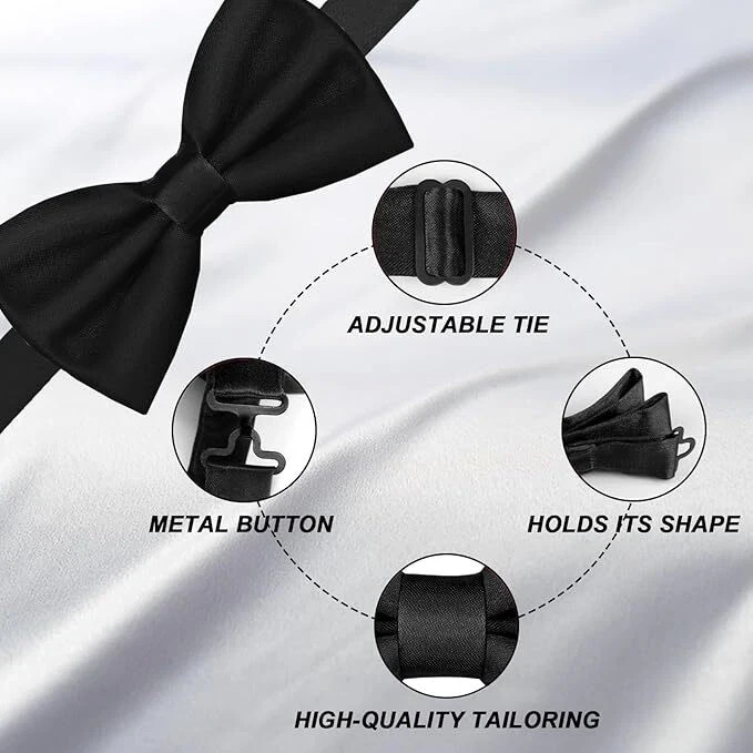 Mens Satin Silk Oversized Bow Tie Solid Color Formal Tuxedo Big Bowtie High Qual