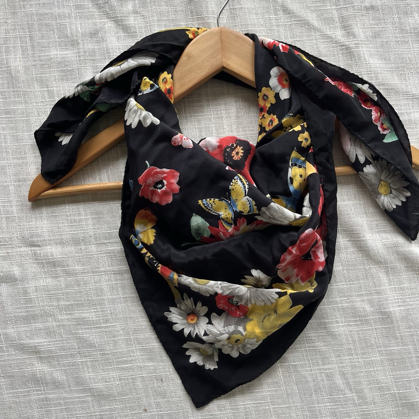 1990s Art Of Silk, Pure Silk Butterfly & Floral Scarf