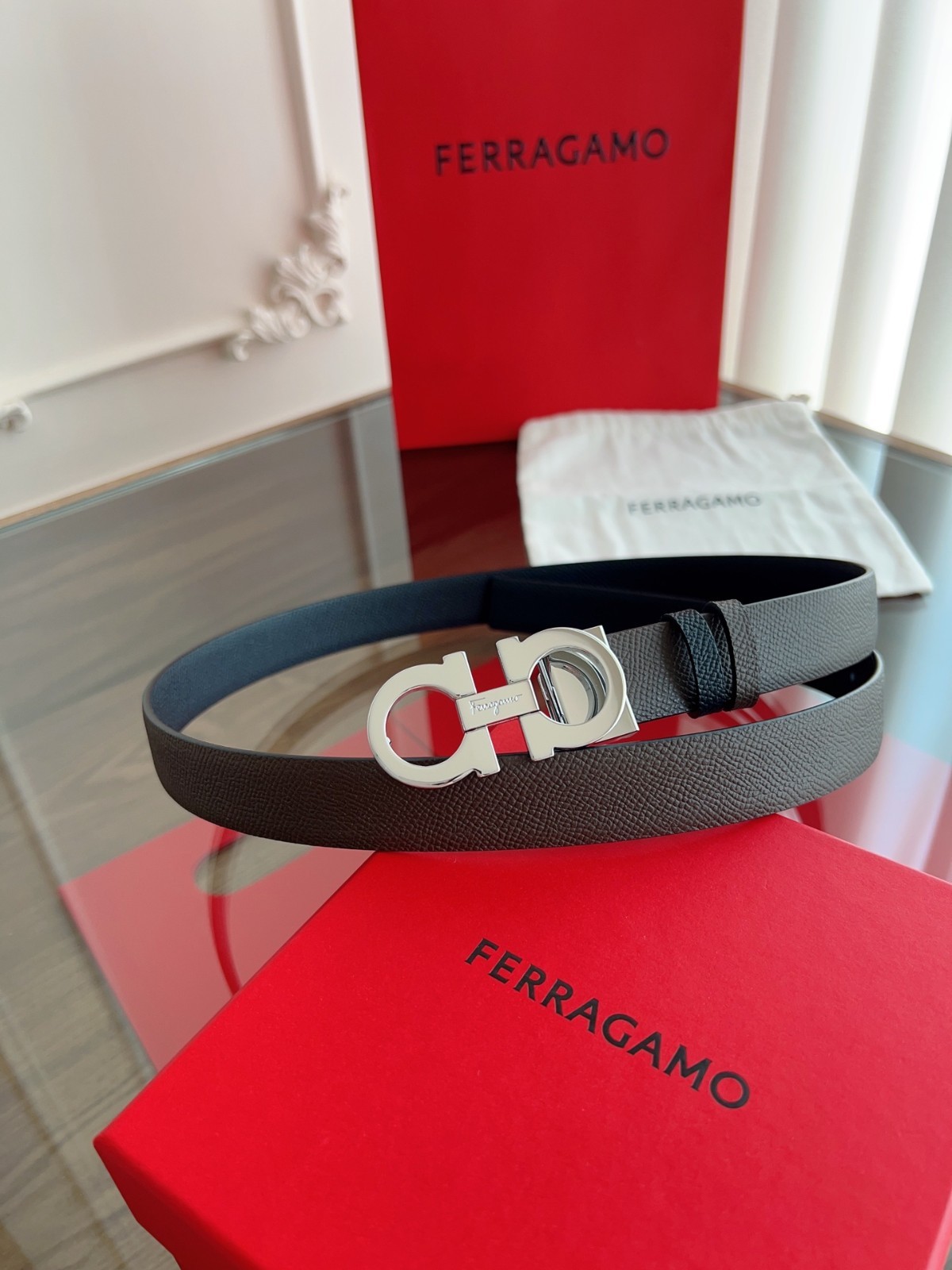 Salvatore Ferragamo Gancini Reversible Leather Belt