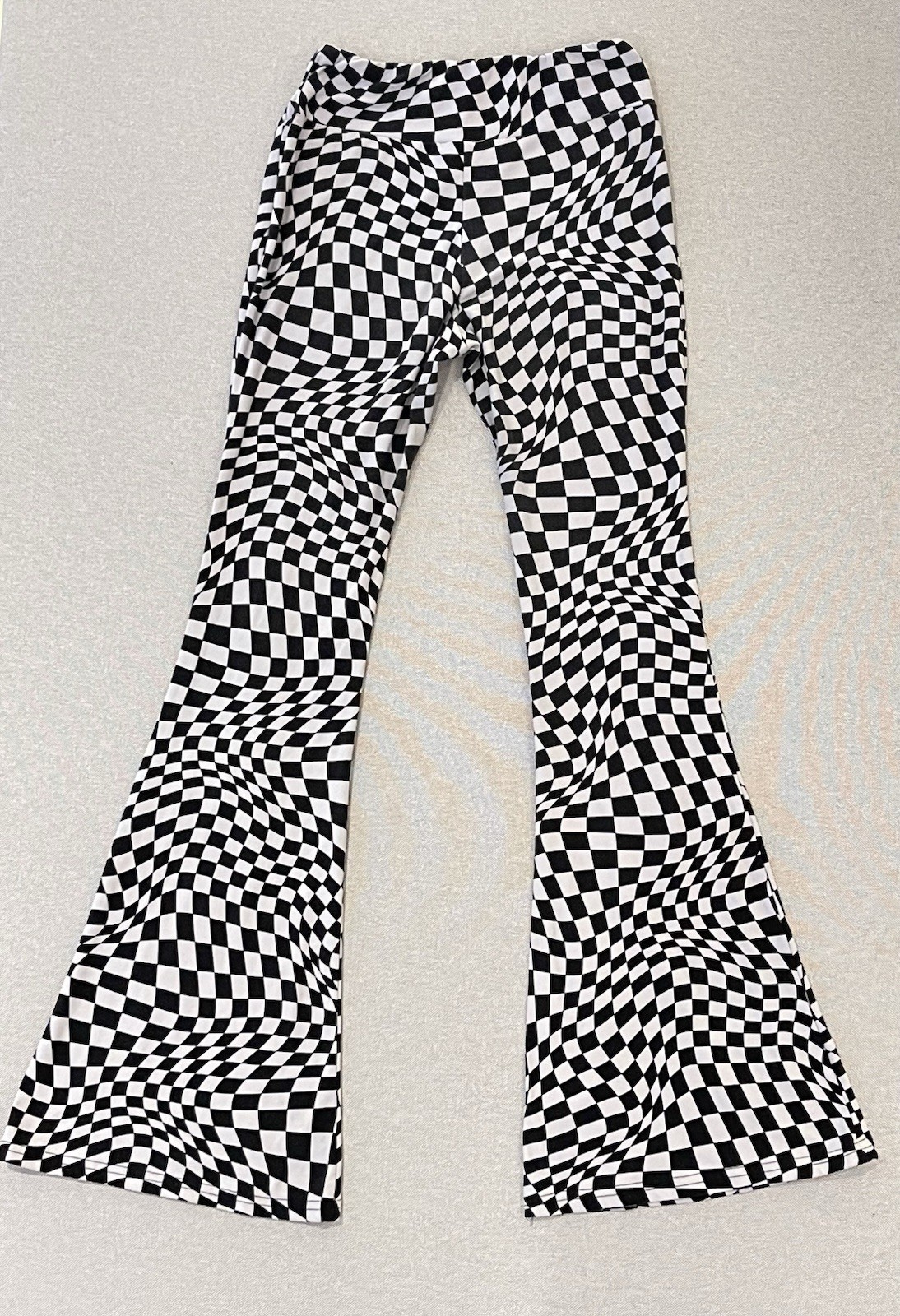 Black White Checkered Flare Pants Y2K Stretch Groovy No Boundaries Medium